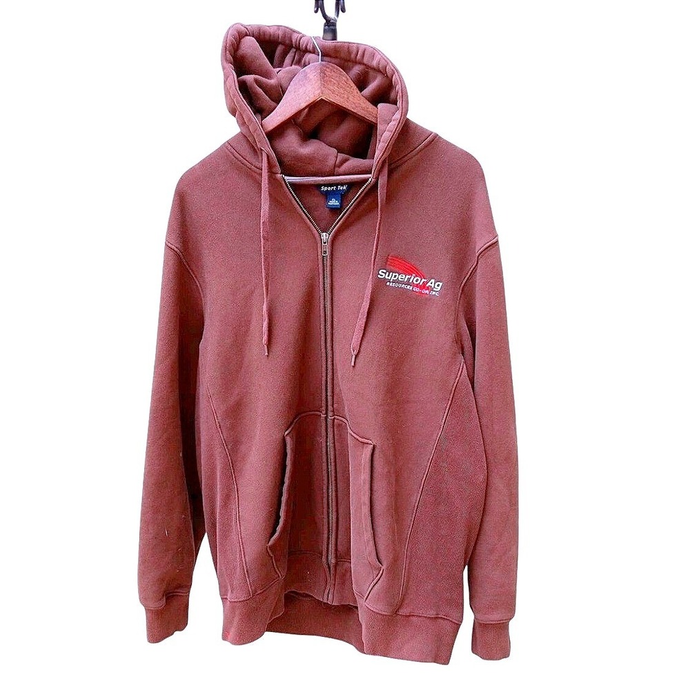 Sport-Tek Mens XL Full Zip Hoodie Superior Ag Resources Logo Brownish Red